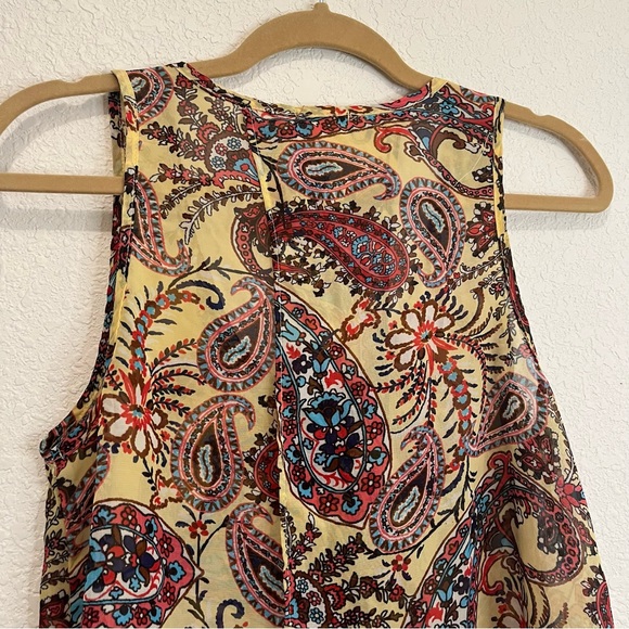 Copper Key Paisley Sheer Sleeveless Split Back Top Yellow Red Blouse Womens M - Picture 7 of 10